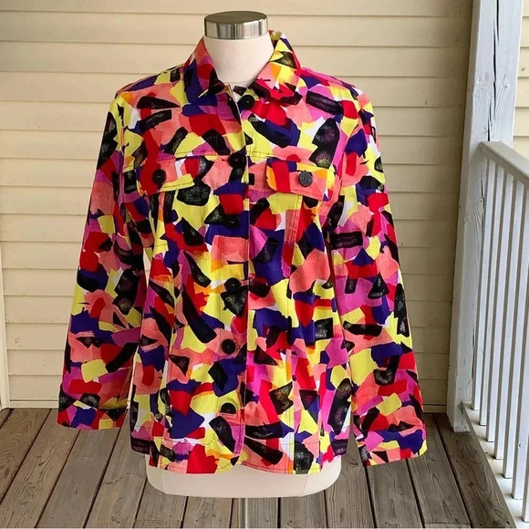 Drapers & Damons “Jelly Bean Jean Jacket” NWOT Size Large Colorful Art to wear - Picture 3 of 9